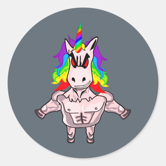 Sticker Rond Rainbow Hair Musculaire Unicorn Body Building (Devant)