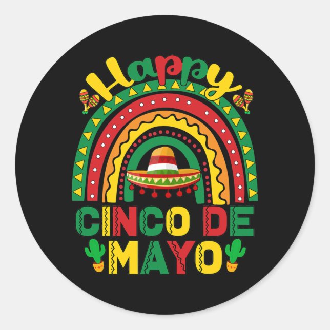Sticker Rond Rainbow Happy Cinco De Mayo Party Mexicaine Funny (Devant)