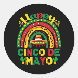 Sticker Rond Rainbow Happy Cinco De Mayo Party Mexicaine Funny