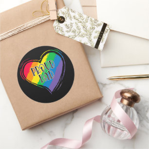 Sticker Rond Rainbow Heart Flag Fier papa LGBT Gay pride Mois