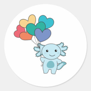 Sticker Rond Rainbow Hearts Pride Lgbtq Balloons Axolotl