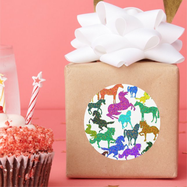 Sticker Rond Rainbow Horses - "Dotty about Horses !" (Fête)