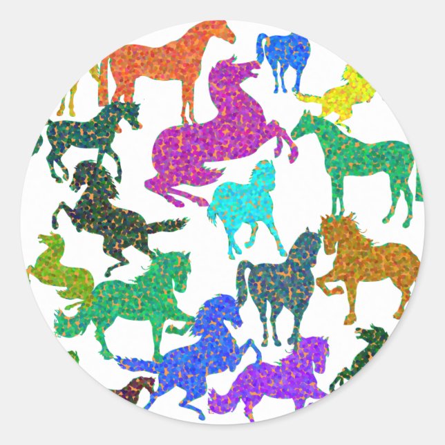 Sticker Rond Rainbow Horses - "Dotty about Horses !" (Devant)