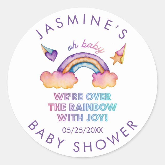 Sticker Rond Rainbow Joy Baby shower Favoriser (Devant)