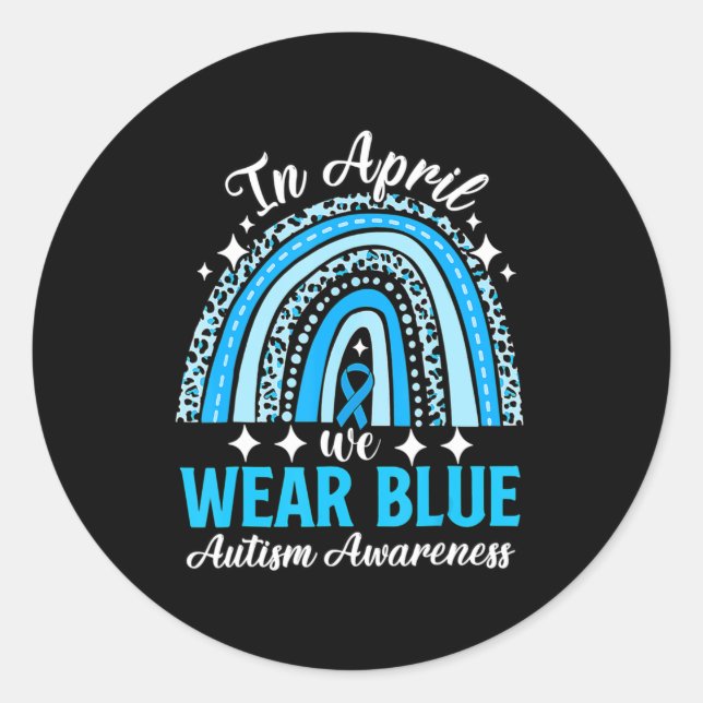 Sticker Rond Rainbow Leopard En Avril Nous Portons Blue Autism  (Devant)