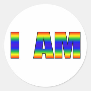 Sticker Rond Rainbow LGBTQ Pride I AM White Arrière - plan
