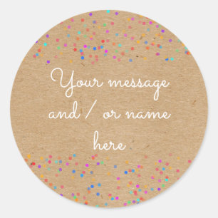 Sticker Rond Rainbow Mariage Confetti Rustique Kraft Nom du mes
