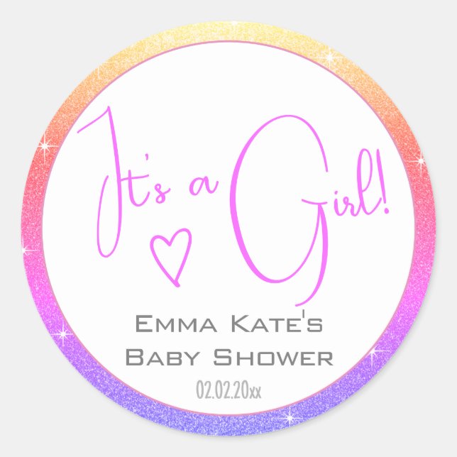 Sticker Rond Rainbow Ombre Cute Parties scintillant Étoiles Bab (Devant)