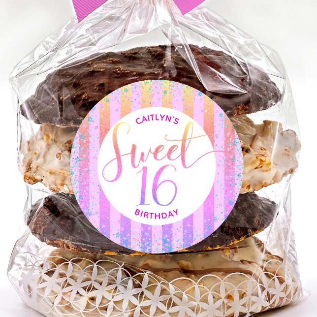 Sticker Rond Rainbow ombre script parties scintillant doux 16 a (Créateur téléchargé)