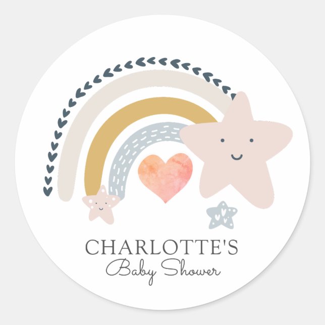 Sticker Rond Rainbow Pink Heart Girl Baby shower (Devant)