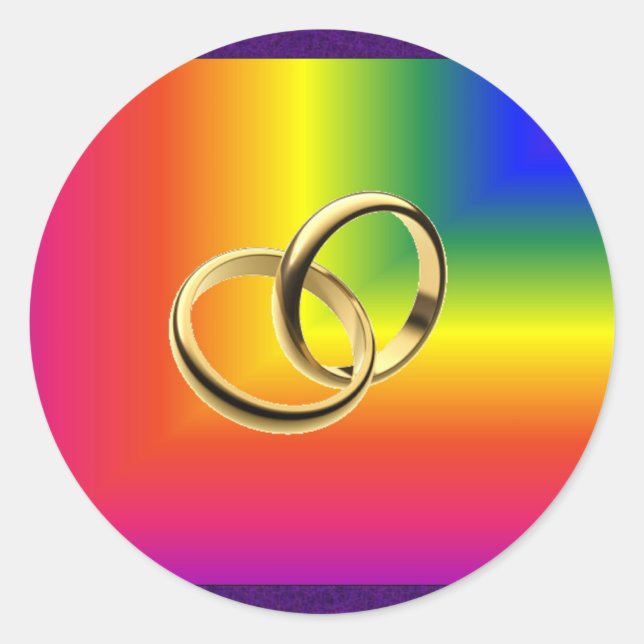 Sticker Rond Rainbow Pride avec Bandes Mariages d'or (Devant)