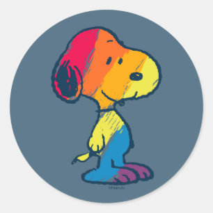 Sticker Rond Rainbow Snoopy