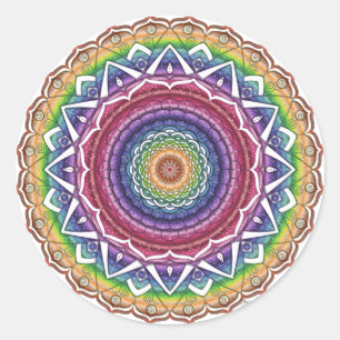 Sticker Rond Rainbow Spiral et Fleur géométrique Mandala