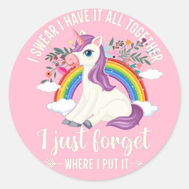 Sticker Rond Rainbow Star Unicorn (Devant)