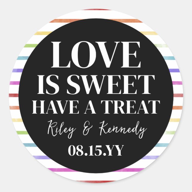 Sticker Rond Rainbow Stripes L'amour est doux mariage LGBT Favo (Devant)