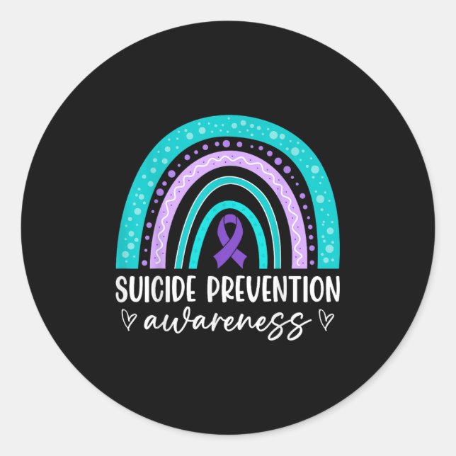 Sticker Rond Rainbow Suicide Prevention Awareness Teal &amp; Pu (Devant)