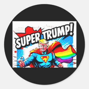 Sticker Rond Rainbow Super Trump - Vintage Pop Art Print