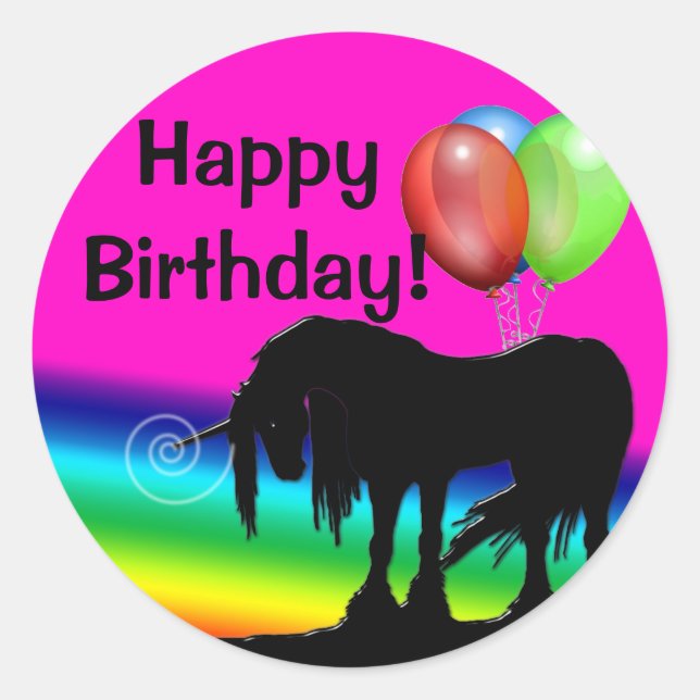 Sticker Rond Rainbow Unicorn Anniversaire (Devant)