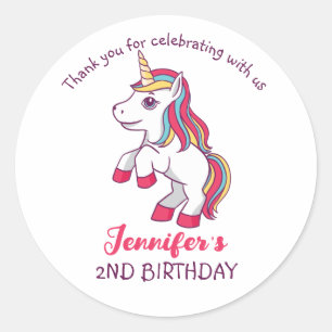 Sticker Rond Rainbow Unicorn Anniversaire de enfant Party Favor
