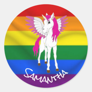 Sticker Rond Rainbow Unicorn Party Thème