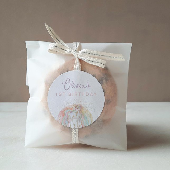 Sticker Rond Rainbow Unicorn Pastel Anniversaire (Créateur téléchargé)
