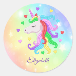 Sticker Rond Rainbow Unicorn Pony Hearts étincelles Girly