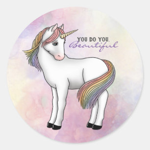 Sticker Rond Rainbow Unicorn "You do you, Beautiful!"
