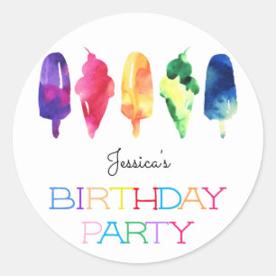 Sticker Rond Rainbow Watercolor Crème glacée Popsicle Anniversa