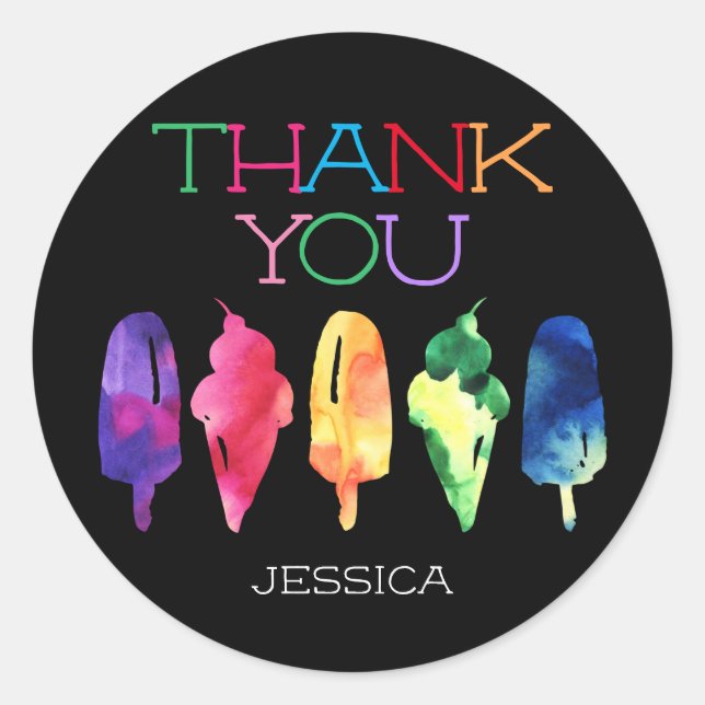 Sticker Rond Rainbow Watercolor Crème glacée Popsicle Merci (Devant)