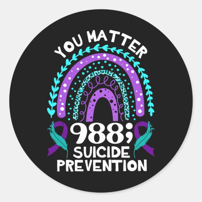 Sticker Rond Rainbow You Problem 988 Suicide Prevention Award (Devant)