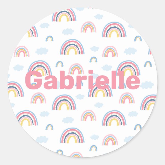 Sticker Rond Rainbows Boho Rose Bleu Jaune Fun Nom de fille (Devant)