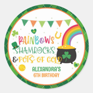 Sticker Rond Rainbows, Shamrocks et Pots d'Autocollant Or