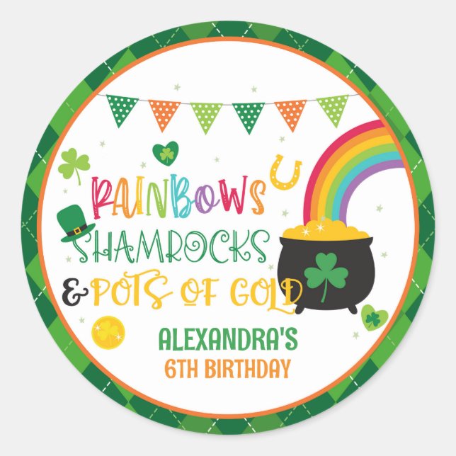 Sticker Rond Rainbows, Shamrocks et Pots d'Autocollant Or (Devant)