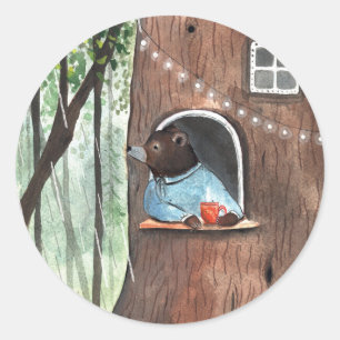 Sticker Rond Rainy Day Bear Daydream Tea Time illustration