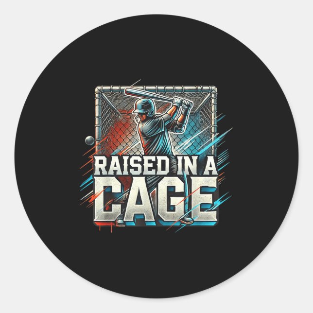 Sticker Rond Raised In A Cage Baseball Training, Batting Cage D (Devant)