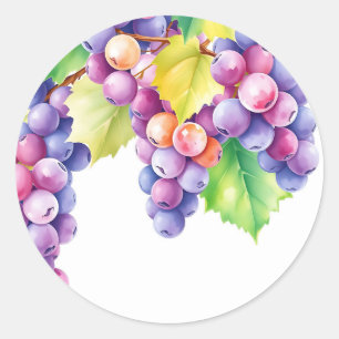 Sticker Rond Raisins d'aquarelle sur Arrière - plan blanc propr