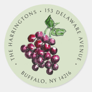 Sticker Rond Raisins de vin à main fantaisie Adresse de retour