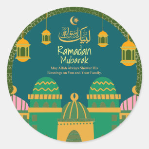 Sticker Rond Ramadan  Aïd Moubarak Golden Calligraphie verte