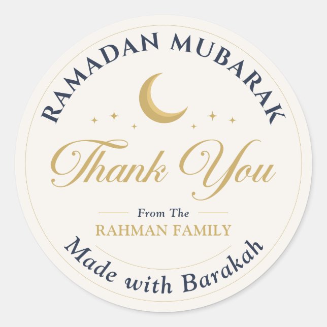 Sticker Rond Ramadan Moubarak Merci Or Céleste (Devant)