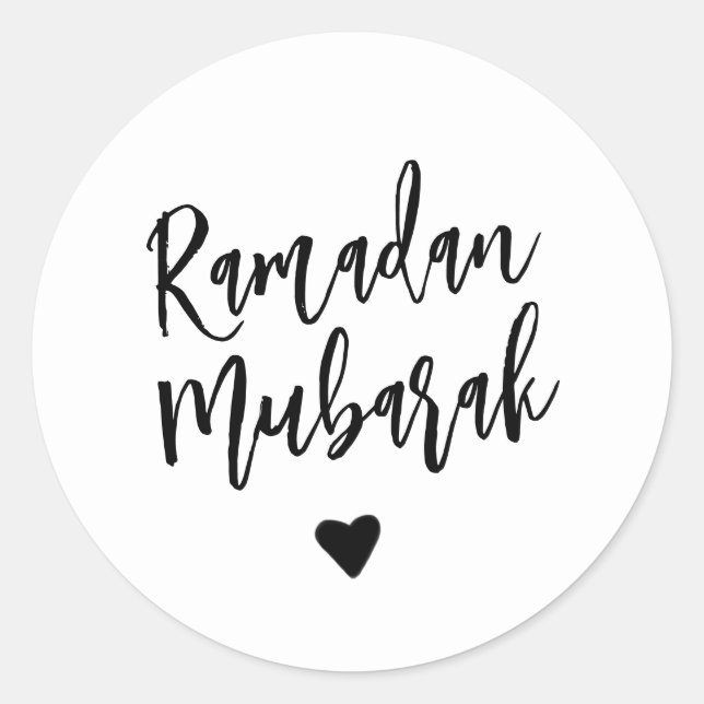Sticker Rond Ramadan Moubarak Simple Coeur Noir Minimaliste (Devant)
