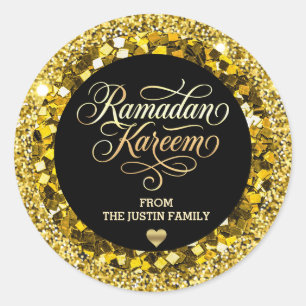Sticker Rond Ramadan Pailleté Or Noir Élégant 