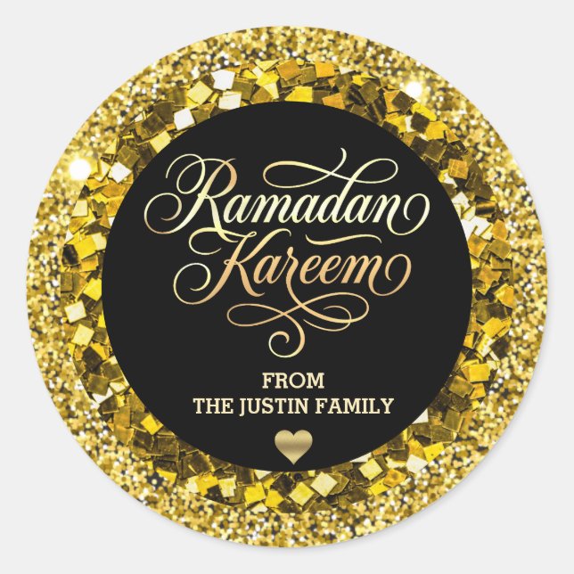 Sticker Rond Ramadan Pailleté Or Noir Élégant  (Devant)