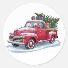 Sticker Rond Ramassage Rouge et Sapin de Noël