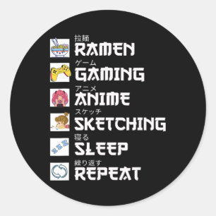 Sticker Rond Ramen Anime Jeux Répéter Otaku Anime Manga Vidéo 