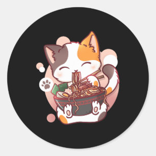 Sticker Rond Ramen Cat Anime Bowl Kawaii Neko Japonais