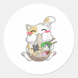 Sticker Rond Ramen Cat Anime Kawaii Neko Ramen Bowl