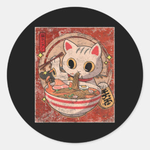 Sticker Rond Ramen Cat Kawaii Anime Japonais Alimentation Gift