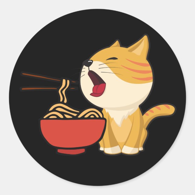 Sticker Rond Ramen Cat, Ramen Noodles, Japonais Ramen Cat (Devant)