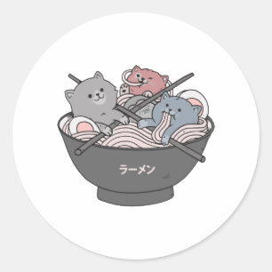Sticker Rond Ramen Chat Mignon