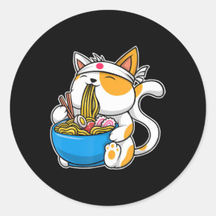 Sticker Rond Ramen Cute Chat Kawaii Anime Nourriture Japonaise